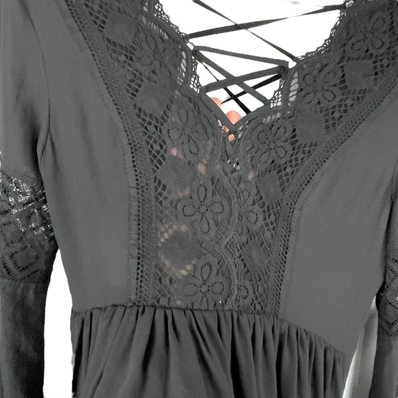 SANDRO PARIS LACE PANEL LONG SLEEVE V-NECK MINI DRESS - Picture 8 of 15